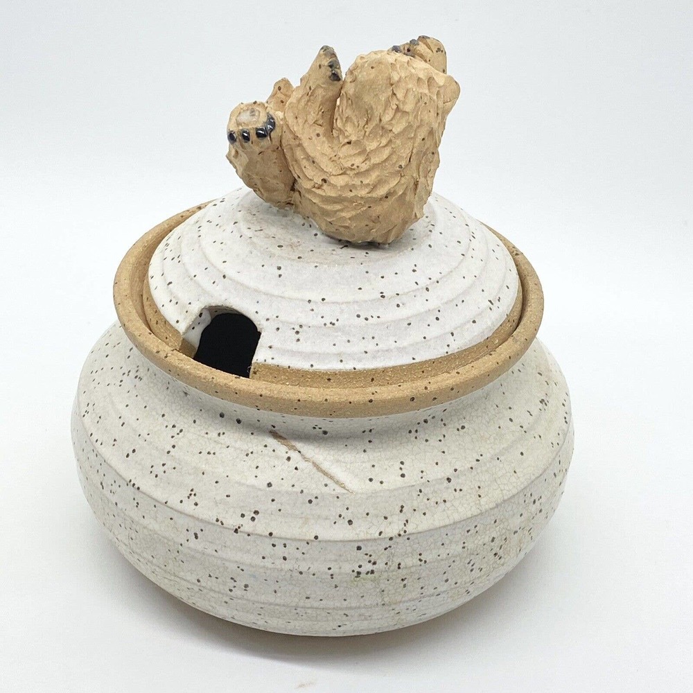 Vintage Art Pottery Bear Honey Pot Bowl Jar Lid Dipper Signed BK Betty Kendall - Picture 6 of 16